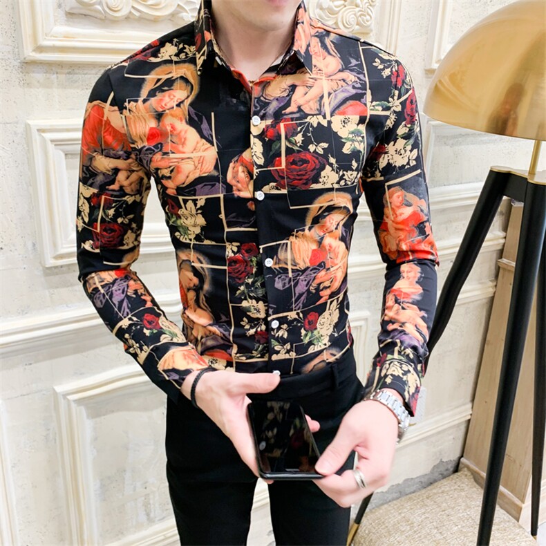 312A-808-P50新款时尚人物图案印花长袖衬衫社会精神小伙衬衣1,男装衬衫,星座312A-5