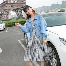 牛仔外套女2021夏季新款韩版中长款翻领春秋修身长袖显瘦潮，女装短外套，布衣桑