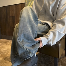 wassuphappy复古牛仔裤男春秋季美式结构阔腿裤夏款休闲运动裤子，男装牛仔裤，电商B221
