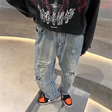 破洞牛仔裤子男痞帅百搭新款潮牌ins高街直筒宽松长裤夏N9180-p45图片