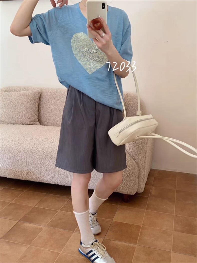 羊范闭眼入~薄款竹节麻针织上衣女2025夏季新款韩系圆领爱心T恤衫,女装T恤,唐诺