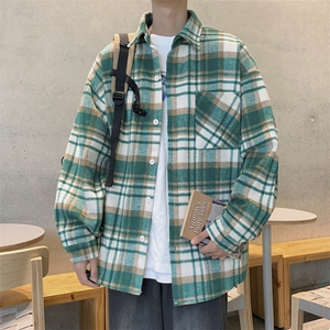 A838-P38 秋季薄款男女同款格子衬衫ins潮流宽松长袖格纹衬衣外套图片
