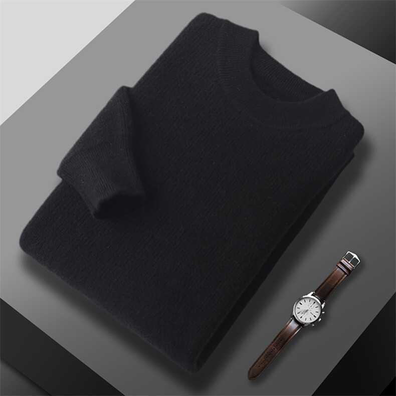 男士秋冬季新款简约百搭元宝针半高领羊毛衫，男装羊毛衫，江杉羊绒