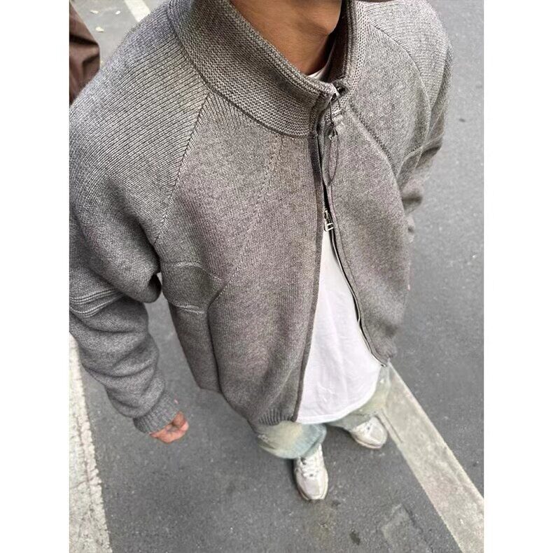 M35-P63美式潮牌拉链开衫毛衣男女2025春秋冬季潮流宽松慵懒风，男装针织衫/毛衣，电商B323A