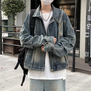 美式复古水洗做旧牛仔外套男女韩版宽松设计感夹克上衣潮CJ23-P75图片