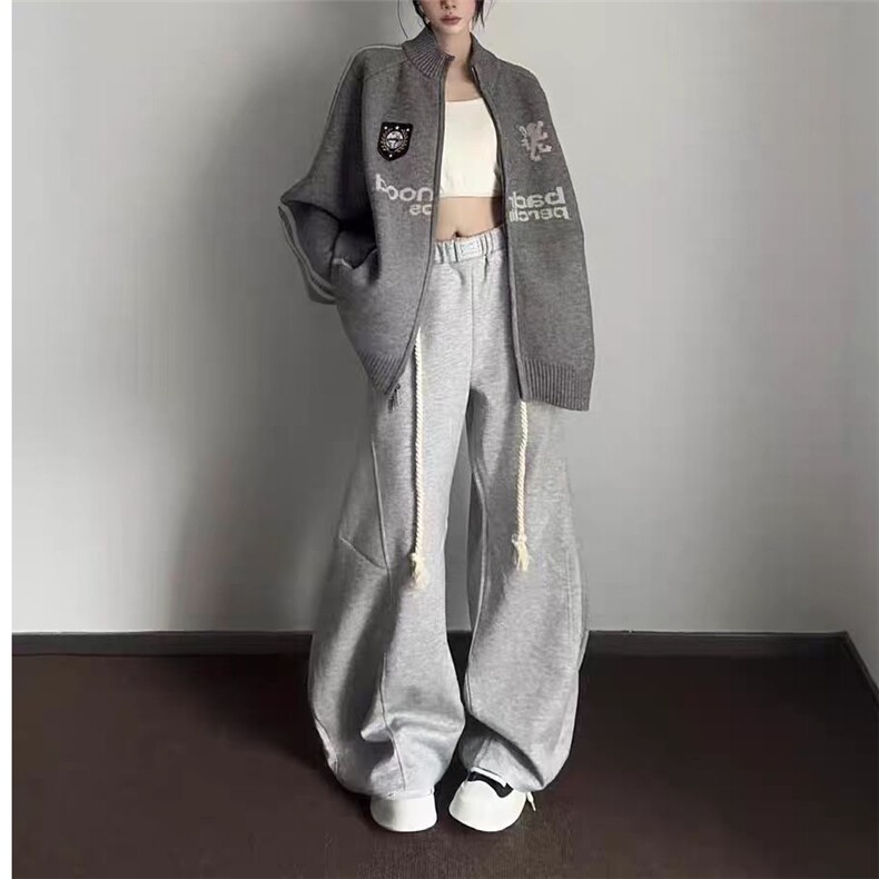 麻绳弯刀小众2025秋卫裤春秋季宽松美式阔腿休闲灰色运动裤长裤,男装休闲裤,星座601-1