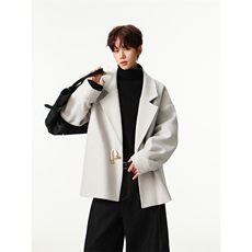 牛角扣短款毛呢大衣男呢子西服潮牌宽松风衣外套504-F66-P75控118，男装西服，星座504