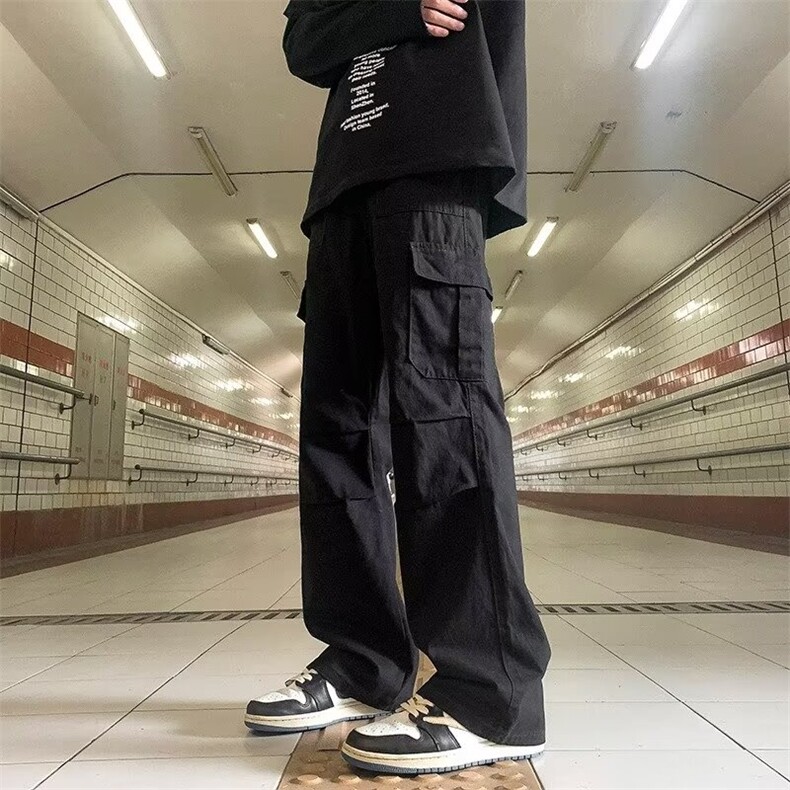 黑色春夏季复古潮牌宽松工装裤直筒裤子小众设计高级感休闲长裤,男装工装外套,星座218-1（原230）