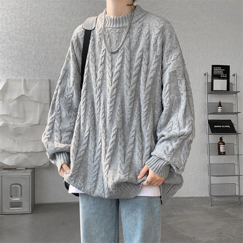 8XL-M麻花毛衣男休闲大码慵懒风情侣圆领针织衫线衣外套MY1512P65,男装针织衫/毛衣,电商B238