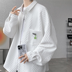 衬衫男2025春季新款港风宽松大码提花长袖衬衣CS027-P45，男装衬衫，星座214-3
