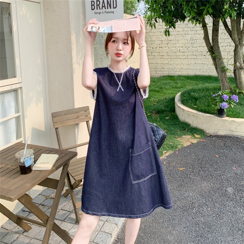 现货2025年新款真丝牛仔花边裙2C053/款号808/批130控198,女装连衣裙,2C053