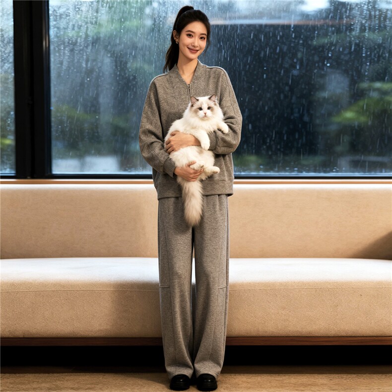 休闲时尚套装女秋季新款洋气减龄纯色圆领长袖卫衣阔腿长裤两件套图片