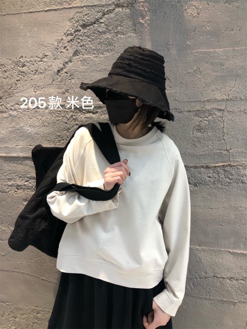 现货春简易设计感百搭圆领长袖纯色女卫衣,女装卫衣/绒衫,ABout阿布