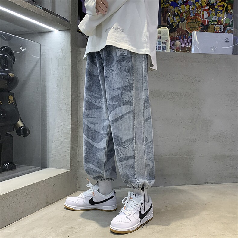 高级感hiphop休闲宽松牛仔裤炸街美式高街束脚长裤A125-K915-P55,男装牛仔裤,电商A125