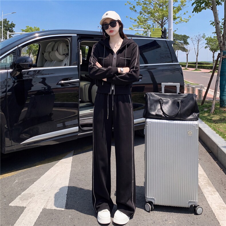 小个子穿搭套装女秋季欧货高端白色短款外套休闲运动长裤两件套潮,女装套装/套裙,江南