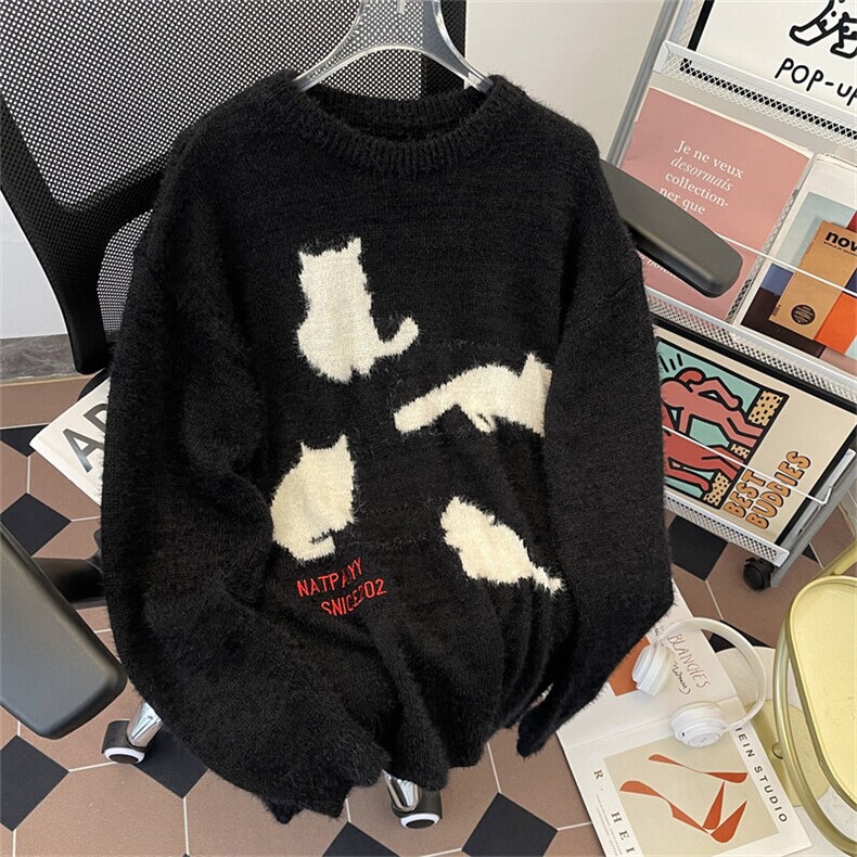 猫咪仿貂毛毛男女秋冬美式宽松慵懒风内搭针织衫上衣潮MY0993-P50,男装针织衫/毛衣,星座308B-1