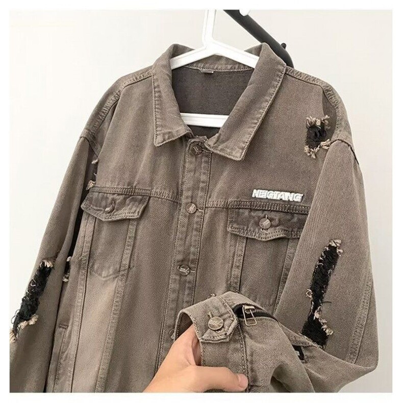 美式高街设计感水洗破洞牛仔外套男女春季做旧工装潮JK8917-P78,男装夹克,星座1109-3