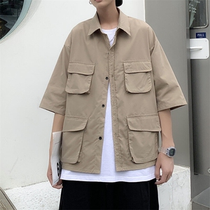 2025夏装多口袋工装短袖衬衫男宽松休闲大码衬衣C300P40,卫衣穿搭软妹风图片