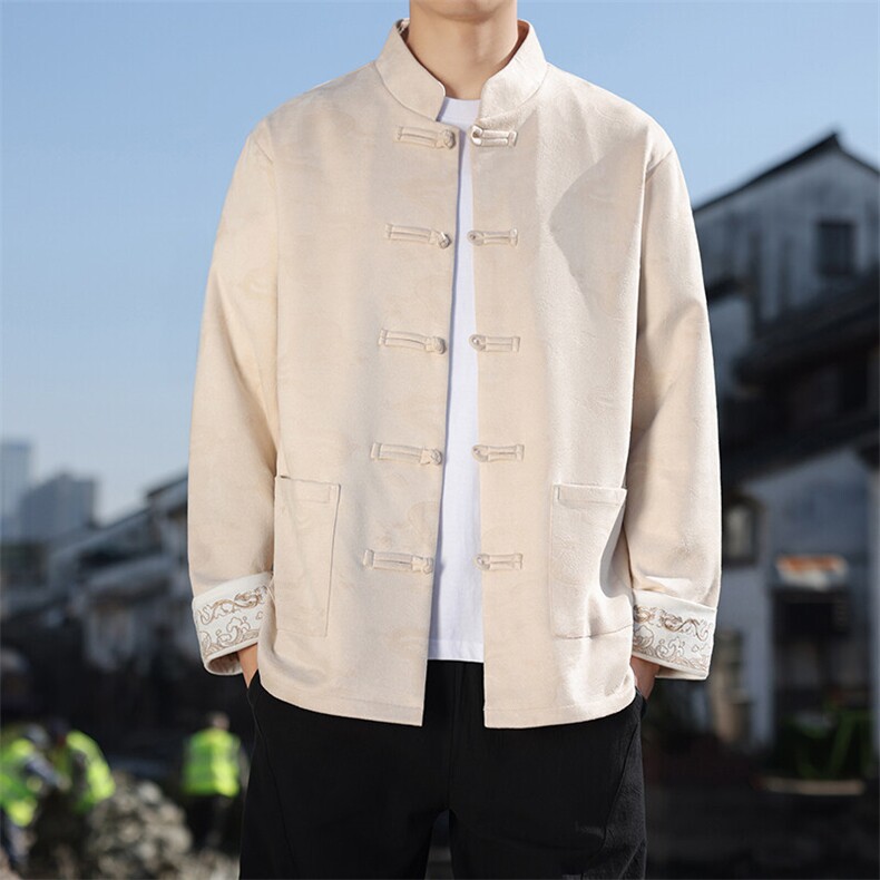 男士外套麂皮绒印花夹克盘扣立领唐装龙XZ1512-2508-P85,男装夹克,星座1512
