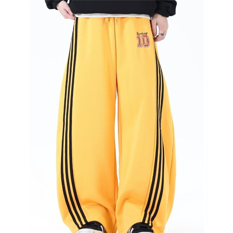 美式复古街头三条杠撞色阔腿卫裤男女宽松休闲长裤，女装休闲裤，星座1210-1