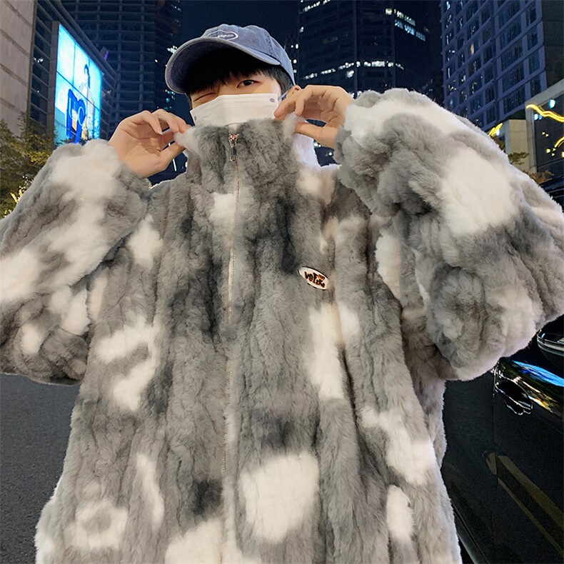 毛茸茸棉袄外套百搭宽松保暖设计感棉衣羊羔绒棉服男加绒加厚 Y20图片