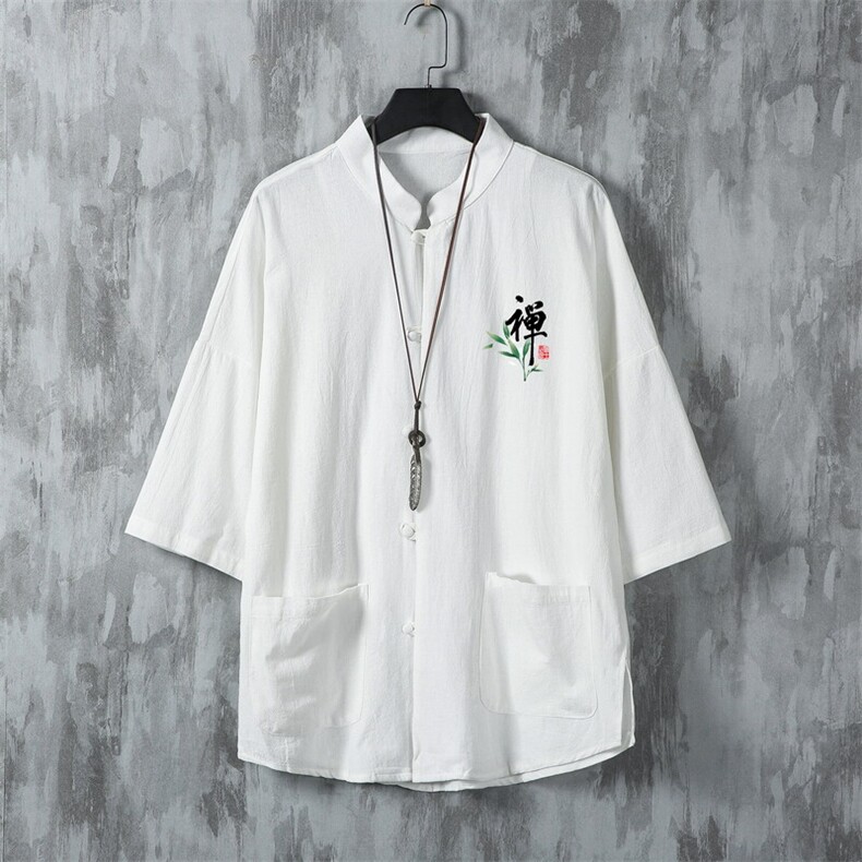 男士衬衫五分袖衬衣中袖印花立领唐装风XZ1512-241301-P35,男装衬衫,星座1512