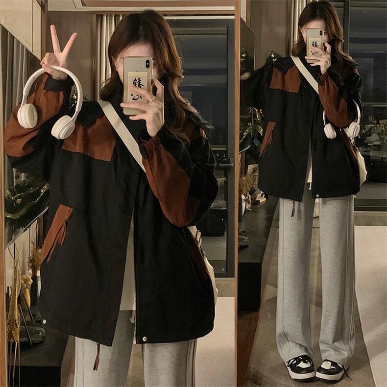 春季户外登山冲锋衣外套女新款潮牌运动美式工装夹克上衣C715-100图片