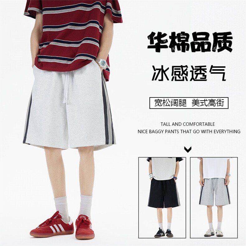 重磅华棉抖音得物二开高品质美式高街拼接织带短裤休闲运动五分裤图片