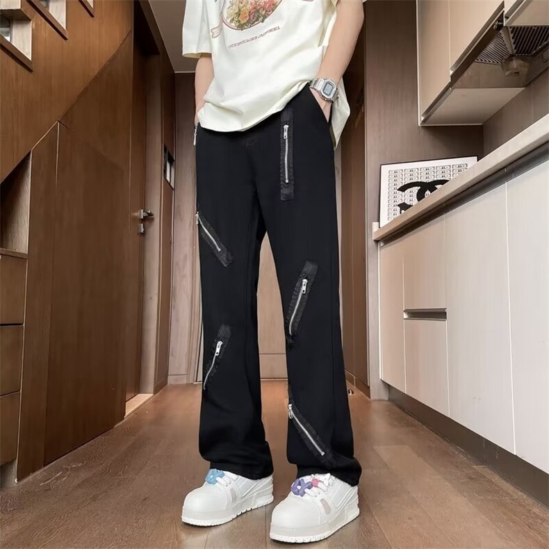 气质流行日系喇叭长裤牛仔裤I拉链文艺简约新款慵懒时尚潮流百搭,男装牛仔裤,星座1013