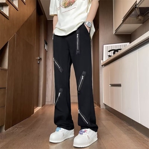 气质流行日系喇叭长裤牛仔裤I拉链文艺简约新款慵懒时尚潮流百搭图片