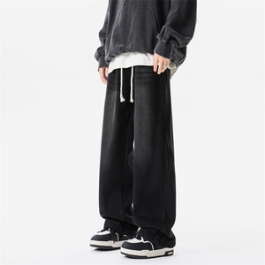 8XL-M加肥加大码牛仔裤复古直筒工装裤痞帅休闲阔腿长裤KZ9008P60图片