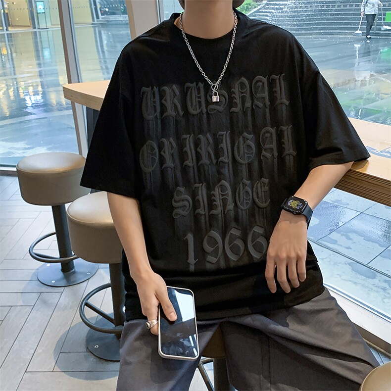 潮牌发泡字母印花男女情侣2023夏新款ins宽松学院风T恤TX306-P25，男装T恤，星座1008