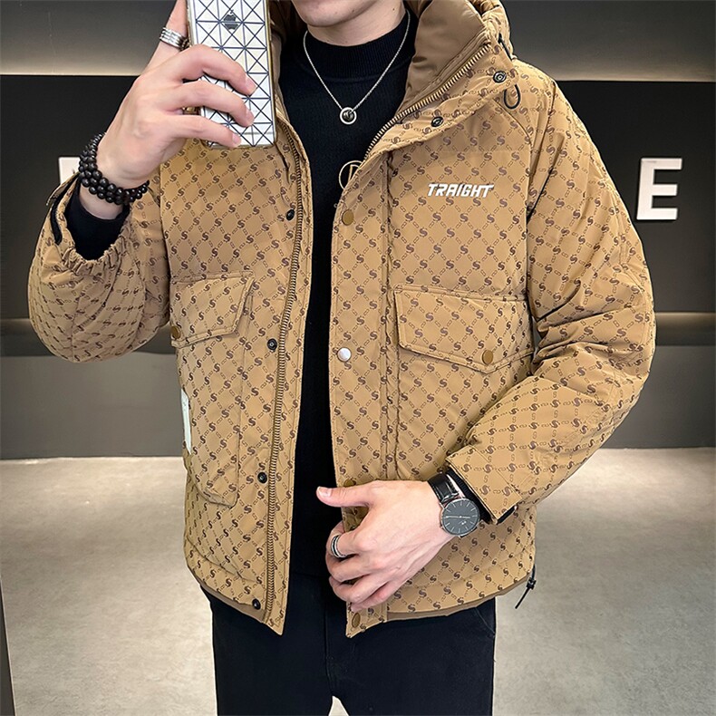 新标50 2025冬季新款男士字母印花羽绒服保暖外套男YR8090-P220图片