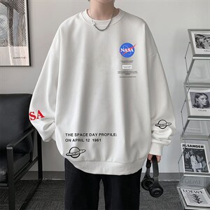 NASA华夫格卫衣圆领卫衣男长袖t恤男外套HW76243-P30加绒款-P40图片