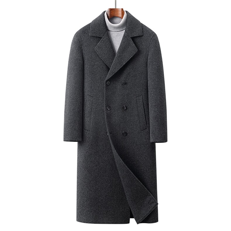 2025年秋季中长款时尚百搭通勤简约休闲双面呢大衣，男装毛呢大衣，伊雪娇羊绒