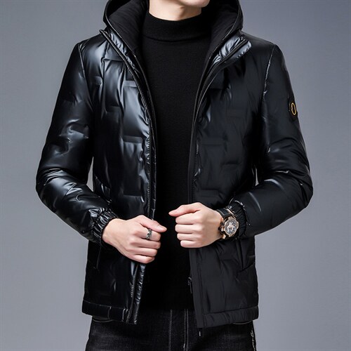 羽绒服中青年男新款短款连帽亮面羽绒服男保暖加厚HBJ2086-P270,男装羽绒服,电商B212（原钱塘6029）
