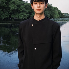 新中式黑色廓形西服夹克男春秋季潮高级感痞帅小众宽松西装外套，男装西服，星座601-1