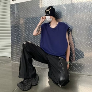 背心男款拉链无袖t恤坎肩潮牌宽松夏季马甲个性痞帅 T003图片