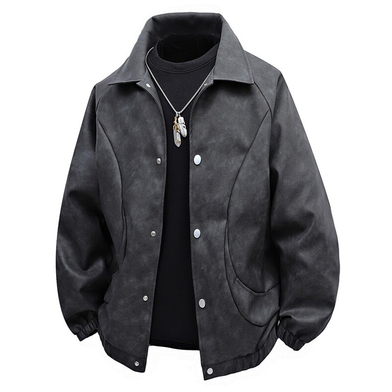 特批2025新款3D平铺美式宽松翻领PU皮夹克JK2502P75，男装夹克，电商A247B