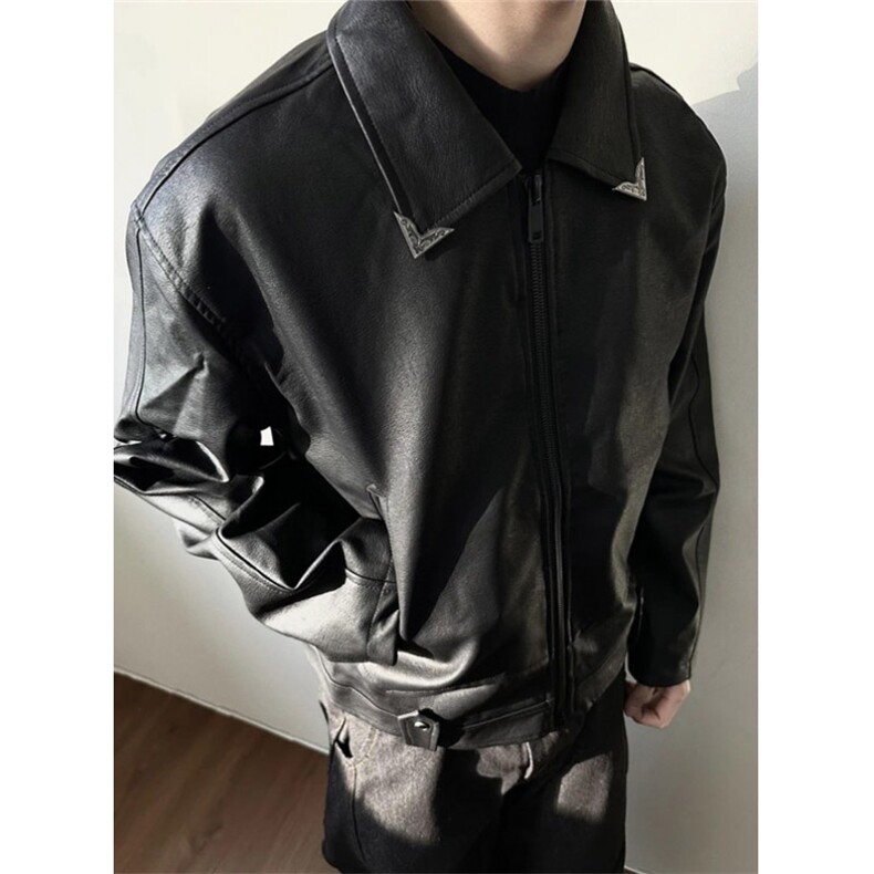 春季男装油蜡UV裂纹肌理夹克复古PU皮衣短款外套男女PB973,男装皮衣,星座1116A（原606A-3）