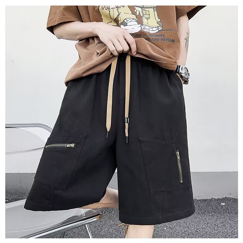 夏季工装短裤男宽松日系美式高街潮牌休闲五分抽绳中裤D2221-P37图片