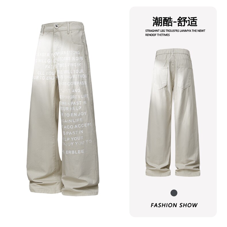 B221 美式ins高街宽松直筒字母印花洗褪牛仔裤 LK25591-特P45控78图片