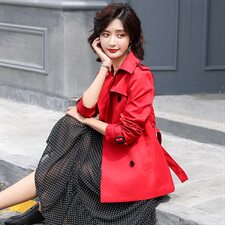 2021年秋季纯色气质百搭修身风衣排扣长袖直筒，女装风衣，冬木谷雨