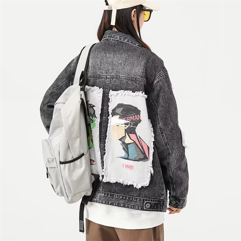 牛仔夹克工装口袋中性风人物印花外套大码M-4XLJK801P65,男装夹克,星座1013-1