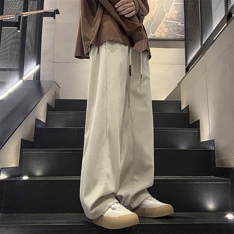 特批P35无差价秋季新款灯芯绒拖地长裤男潮肌理感纯色阔腿裤K1546,男装休闲裤,电商A001-1