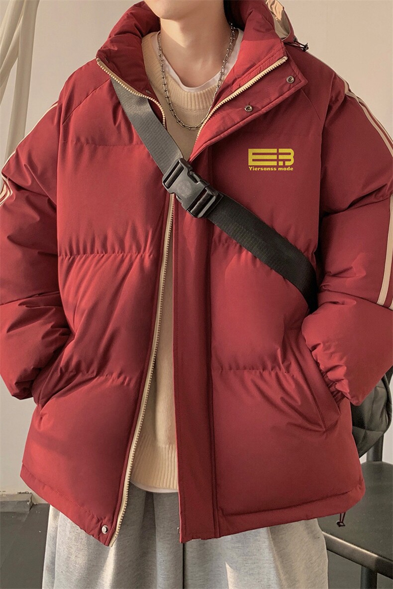 拼三条杠宽松男女情侣羽绒棉面包服连帽棉衣C408M1245P100,男装棉衣,电商C408(原B339-1)