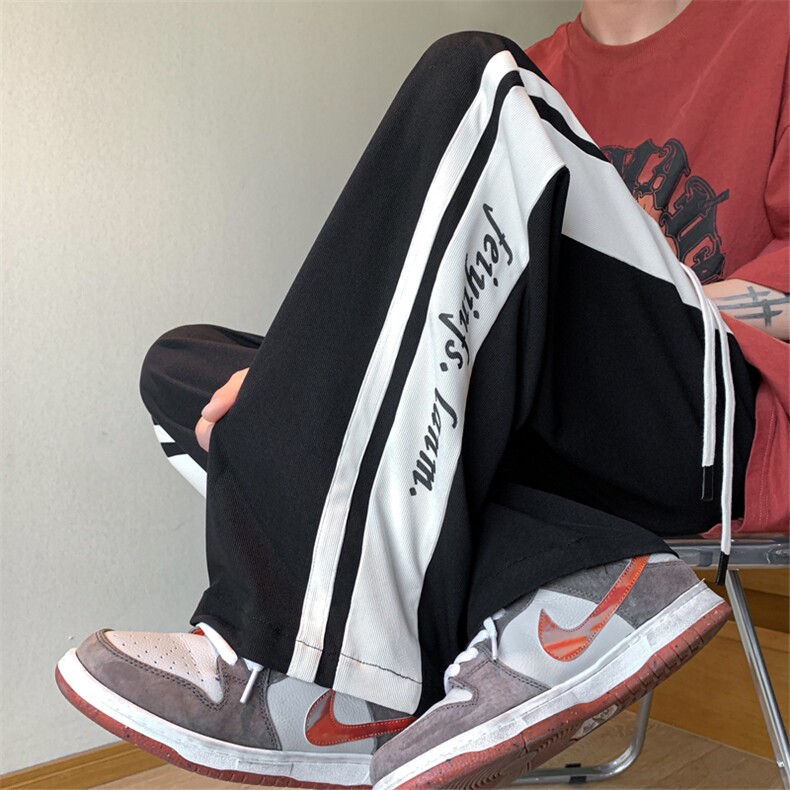 2025夏季新款冰丝条纹针织运动休闲冰丝裤男拖地直筒裤3630-P48，男装休闲裤，电商C305A