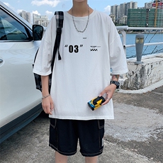 YT26128-P30亚麻短袖t恤男大码五分袖男宽松七分袖港风模特，男装T恤，电商A040