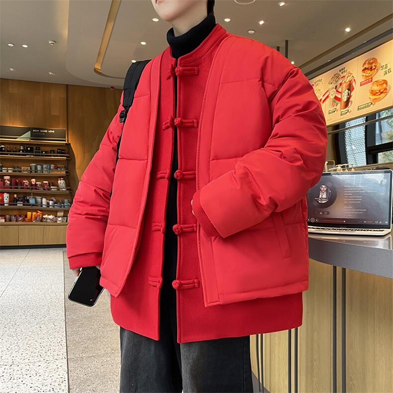 中式唐装男款冬季加厚风汉服青红色立领休闲外套A33-P158,男装棉衣,星座816A（原B366）