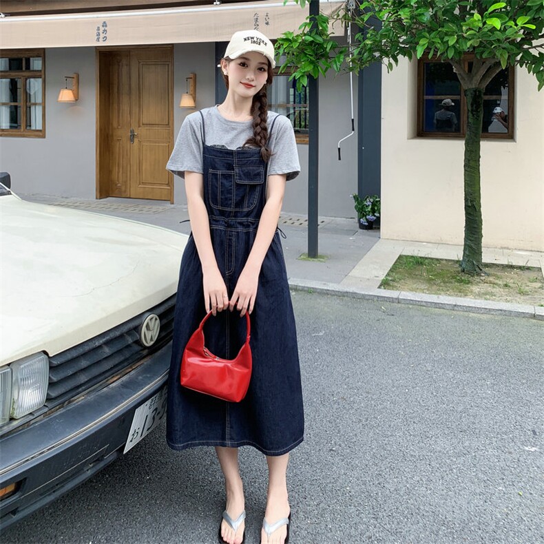 48H发现货时髦气质牛仔背带裤两件套套裙,女装套装/套裙,MQ